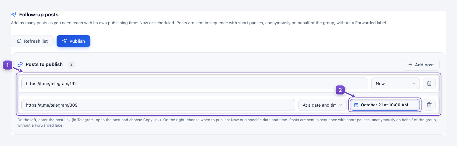 Open Follow-up posts and add your content