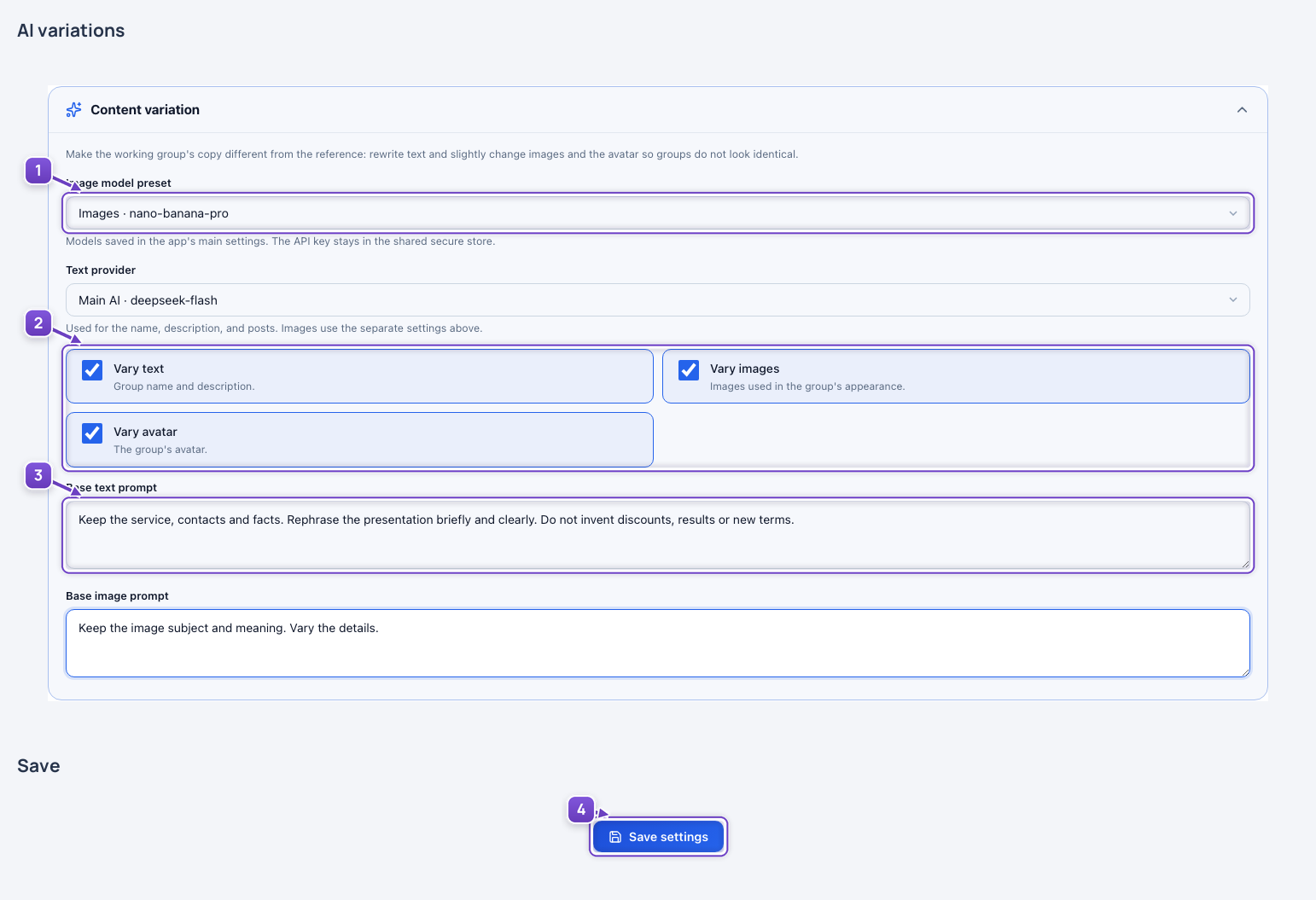 Configure AI variations